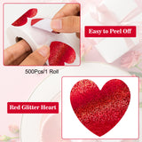 Glitter Red Heart Stickers, 1.5 inch Glitter Heart Labels, 500Pcs Shiny Heart Self Adhesive Stickers, Foil Heart Stickers for Valentine's Day, Mother's Day, Wedding, Anniversaries, Reward