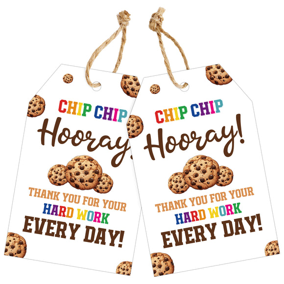 joycraft 50Pcs Cookie Thank You Gift Tags, 3.3x2.1 In Employee Awards Tags with String， Paper Gift Wrapping Labels for Teacher Appreciation, Thank You for Your Hard Work Labels for Office, School