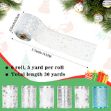 joycraft 6 Rolls Christmas Ribbon Wired, 30Yds Christmas Tree Ribbon, 2.5Inch Christmas Craft Ribbon, White and Blue Ribbon Set, Christmas Sheer Ribbon for Gift Wrap, Xmas Party, Bow