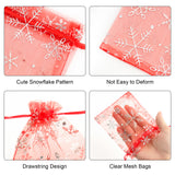 joycraft 50Pcs Christmas Drawstring Gift Bags, 3.5 x 4.7 Inches Christmas Organza Bags, Red Snowflake Party Favor Bag, Xmas Mesh Jewelry Pouch for Party, Candy, Goodie, Treat Bags