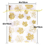 joycraft 4x6 In Maple Leaf Organza Bags - 50Pcs White Fall Organza Party Favor Bags, Small Mesh Drawstring Gift Pouch for Halloween, Thanksgiving, Wedding, DIY Carft