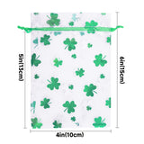 joycraft 4x6In St. Patrick's Day Organza Bags - 50Pcs Foil Green Clover Drawstring Gift Bag, Small Organza Favor Bags for St. Patrick, Party, Birthday, Irish Holidays