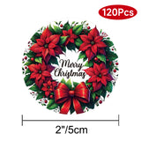 joycraft Merry Christmas Stickers - 120Pcs Red Poinsettia Wreath Holiday Gift Stickers, 2In Round Christmas Party Favor Labels for Gift Bags, Envelope Seal, DIY Craft