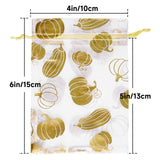 joycraft 4x6 In Pumpkin Organza Bags - 50Pcs White Fall Organza Gift Wrapping Bags, Small Mesh Drawstring Pouch for Halloween, Thanksgiving, Candy Treat, Jewelry