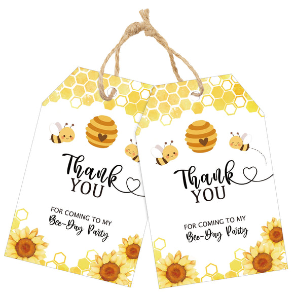joycraft 50Pcs Bee Thank You Gift Tags with String, 3.3x2.1 In Paper Gift Wrapping Labels for Baby Shower, Thank You for Coming Hangtags, Bee Party Favor Hangtags for Gender Reveal, 1st Birthday, Wedding