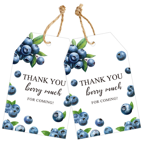 joycraft 50Pcs Blueberry Thank You Gift Tags, 3.3x2.1 In Thank You for Coming Hangtags, Sweet Blueberry Paper Party Favor Labels, Berry Much Gift Labels for Birthday,Baby Shower, Wedding