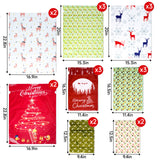 joycraft 20pcs Christmas Drawstring Gift Bags - Assorted Sizes Foil Holiday Gift Wrapping Pouches, 8 Style Santa Party Favor Bags for Toys, Dolls, Candy, DIY Craft