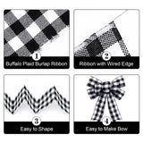 joycraft 2-3/8 Inch Burlap Ribbon, 10 Yards Buffalo Plaid Wired Ribbons, Black and White Burlap Ribbon, Christmas Burlap Fabric Ribbon, Burlap Ribbon for Big Bow Wreath Tree Decoration