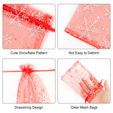 joycraft 50Pcs Christmas Drawstring Gift Bags, 4x6 Inches Christmas Organza Bags, Red Snowflake Party Favor Bag, Xmas Mesh Jewelry Pouch for Party, Candy, Goodie, Treat Bags