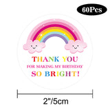 joycraft 60Pcs Birthday Thank You Stickers, 2In Round Rainbow Birthday Party Favor Labels, Self-Adhesive Pink Thank You Envelope Seal Sticker for Gift Wrapping, Lollipop, Cupcakes, Cookie Bags