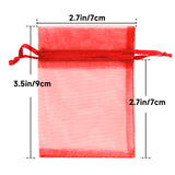 joycraft 50Pcs Hot Red Organza Bags - 2.7x3.5 In Sheer Holiday Drawstring Mesh Pouch, Small Party Favor Bags for Halloween, Christmas, Small Business, Jewelry Diaplay