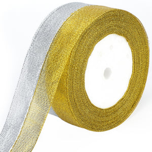 joycraft 50 Yards Christmas Gift Ribbon, 3/4 Inch Metallic Glitter Christmas Ribbon, 2 Rolls Silver and Gold Sparkly Fabric Ribbon, Holiday Gift Ribbon for Christmas Tree, Gift Wrap, DIY Crafts