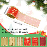 joycraft 6 Rolls Christmas Ribbon Wired, 30Yds Christmas Gift Wrapping Ribbon, 2.5Inch Christmas Tree Ribbon, Gold and Red Ribbon Set, Christmas Sheer Ribbon for Christmas, DIY Crafts