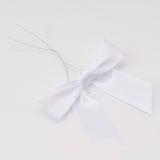 joycraft 50Pcs Twist Tie Bows, 3 Inches Satin Ribbon Twist Tie Bows, Holiday Gift Ribbon Bows, Small Satin Ribbon Bows for Birthday, Baby Shower, Wedding, Party Favor (White)