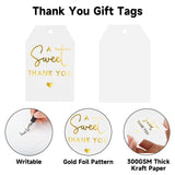 A Sweet Thank You Tags, joycraft 50Pcs Gold Thank You Gift Tags with String, 3x2 in White Kraft Paper Gift Tags, Sweet Thank You Tags for Wedding, Baby Shower, Birthday, Anniversary, Gift Wrap