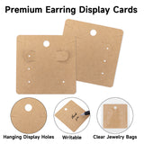 joycraft 6 Holes Earring Display Cards with Bags - 100Pcs Kraft Paper Necklace Display Cards, 2.95 in Square Brown Jewelry Card for Selling, Packaging, Small Business, Craft Fair