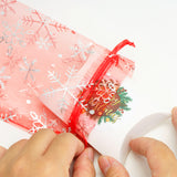 joycraft 50Pcs Christmas Drawstring Gift Bags, 3.5 x 4.7 Inches Christmas Organza Bags, Red Snowflake Party Favor Bag, Xmas Mesh Jewelry Pouch for Party, Candy, Goodie, Treat Bags