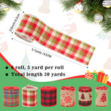 joycraft 6 Rolls Christmas Gift Ribbon Wired, 30Yds Brulap Christmas Craft Ribbon, 2.5Inch Christmas Gift Wrapping Ribbon, Christmas Buffalo Plaid Ribbon for Xmas Party, Bow, Wreaths