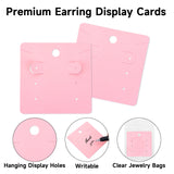 joycraft 6 Holes Earring Display Cards with Bags - 100Pcs Pink Paper Necklace Display Cards, 2.95 In Square Jewelry Card for Selling, Small Business, Craft Fair, Retail Display