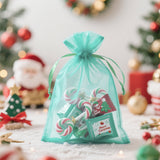 joycraft 50Pcs Aqua Blue Organza Bags - 4x6 In Jewelry Drawstring Mesh Pouch, Sheer Holiday Gift Bags for DIY Craft, Christmas Gift, Jewelry Packaging, Wedding Favor