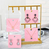 joycraft 6 Holes Earring Display Cards with Bags - 100Pcs Pink Paper Necklace Display Cards, 2.95 In Square Jewelry Card for Selling, Small Business, Craft Fair, Retail Display