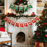 joycraft Merry Christmas Banner Burlap, Christmas Wall Banner, Vintage Christmas Banner, Christmas Fireplace Banner, Sock Shaped Christmas Bunting, Christmas Hanging Banner for Xmas, Home, Class