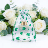joycraft 4x6In St. Patrick's Day Organza Bags - 50Pcs Foil Green Clover Drawstring Gift Bag, Small Organza Favor Bags for St. Patrick, Party, Birthday, Irish Holidays