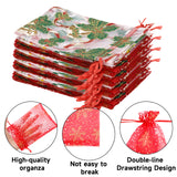 joycraft 4x6 In Christmas Organza Bags - Small Holiday Drawstring Mesh Gift Bags, 6 Style Christmas Party Favor Pouch for Makeup, Goody, Jewelry, Candy