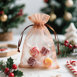 joycraft 50Pcs Light Brown Organza Bags - 4x6 In Party Favor Drawstring Mesh Pouch, Sheer Organza Jewelry Bags for DIY Craft, Christmas Gift, Small Business, Wedding Favor