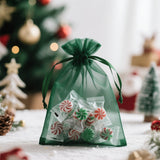 joycraft 50Pcs Dark Green Organza Bags - 4x6 In Party Favor Drawstring Mesh Pouch, Sheer Organza Jewelry Bags for DIY Craft, Christmas Gift, Small Business, Wedding Favor