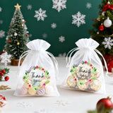 joycraft 4x6 In Thank You Organza Bags - 30Pcs White Mesh Gift Bags with Drawstring, Flower Organza Party Favor Pouch for Thanksgiving, Wedding, Birthday, Baby Shower