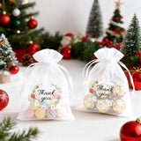 joycraft 4x6 In Thank You Organza Bags - 30Pcs Floral Drawstring Mesh Gift Bags, White Organza Party Favor Pouch for Wedding, Birthday, Baby Shower, Thanksgiving