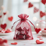 joycraft 50Pcs Burgundy Organza Bags - 4x6 In Holiday Drawstring Mesh Pouch, Sheer Party Favor Bags for DIY Craft, Christmas Gift, Jewelry Packaging, Wedding Favor