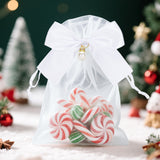 joycraft 4x6 In Organza Bags with Bow, 30Pcs White Wedding Party Favor Bag, Jewelry Pouches with Drawstring, Sheer Mesh Drawstring Bags for Jewelry, Makeup, Candy, Desserts
