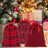 joycraft 6Pcs Christmas Buffalo Plaid Drawstring Bags, Cotton Christmas Drawstring Bags, Snowflake Christmas Sacks, Assorted Sizes Cloth Pouches for Gift Wrap, Christmas, Holiday, Birthday