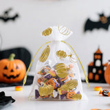 joycraft 4x6 In Pumpkin Organza Bags - 50Pcs White Fall Organza Gift Wrapping Bags, Small Mesh Drawstring Pouch for Halloween, Thanksgiving, Candy Treat, Jewelry