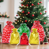 joycraft 20pcs Christmas Drawstring Gift Bags - Assorted Sizes Foil Holiday Drawstring Pouches, Red Green and Gold Gift Wrapping Bags for Toys, Dolls, Candy, DIY Craft