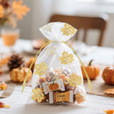 joycraft 4x6 In Maple Leaf Organza Bags - 50Pcs White Fall Organza Party Favor Bags, Small Mesh Drawstring Gift Pouch for Halloween, Thanksgiving, Wedding, DIY Carft