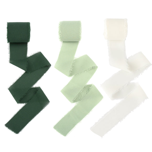 Green Chiffon Ribbon 1-1/2 Inch, 21Yd Handmade Fringe Chiffon ribbon, Gift Wrapping Ribbon, Sage Green Ribbon for Wedding Invitations, Bridal Bouquets, DIY Craft