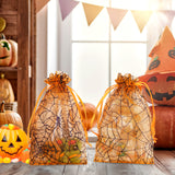 joycraft 50Pcs Halloween Drawstring Bags, 4 x 6 Inches Halloween Bags for Gift, Halloween Party Favor Bags, Spider Web Sheer Organza Bags for Gift Wrapping, Party, Candy (Orange)