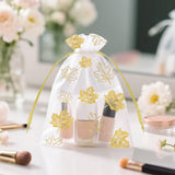 joycraft 4x6 In Maple Leaf Organza Bags - 50Pcs White Fall Organza Party Favor Bags, Small Mesh Drawstring Gift Pouch for Halloween, Thanksgiving, Wedding, DIY Carft