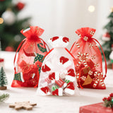 joycraft 4x6 In Christmas Organza Bags - Small Holiday Drawstring Mesh Gift Bags, 6 Style Christmas Party Favor Pouch for Makeup, Goody, Jewelry, Candy