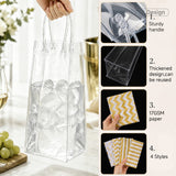 joycraft Wine Gift Bags with Handles, 4 Pcs Ice Wine Bags, Clear Plastic Gift Bags with Gold Pull Bows and Tissue Paper, Portable Wine Pouch Cooler, Reusable Packaging for Wedding Gifts Party Outdoor