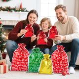 joycraft 20pcs Christmas Drawstring Gift Bags - Assorted Sizes Foil Holiday Drawstring Pouches, Red Green and Gold Gift Wrapping Bags for Toys, Dolls, Candy, DIY Craft
