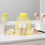 joycraft 50Pcs Lemon Yellow Organza Bags - 4x6 In Jewelry Drawstring Mesh Pouch, Sheer Organza Gift Wrapping Bags for Birthday, Baby Shower, Wedding, Graduation