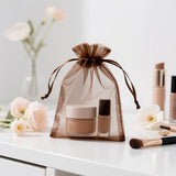 joycraft 50Pcs Coffee Brown Organza Bags - 4x6 In Holiday Drawstring Pouch with Mesh, Sheer Party Favor Pouch for Wedding Favor, DIY Craft, Christmas, Thanksgiving