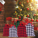 joycraft 6Pcs Christmas Drawstring Gift Bags, 3 Styles Buffalo Plaid Christmas Bags,  Cotton Cloth Christmas Wrapping Sacks, Christmas Cloth Pouches for Gift Box, Doll, Toy, Large Xmas Presents