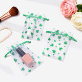 joycraft 4x6In St. Patrick's Day Organza Bags - 50Pcs Foil Green Clover Drawstring Gift Bag, Small Organza Favor Bags for St. Patrick, Party, Birthday, Irish Holidays