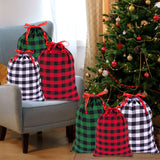 joycraft 6Pcs Christmas Drawstring Gift Bags, 3 Styles Buffalo Plaid Christmas Bags,  Cotton Cloth Christmas Wrapping Sacks, Christmas Cloth Pouches for Gift Box, Doll, Toy, Large Xmas Presents