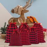 joycraft 6Pcs Christmas Buffalo Plaid Drawstring Bags, Cotton Christmas Drawstring Bags, Red and Black Christmas Gift Bags, Assorted Sizes Cloth Gift Bags for Gift Wrap, Christmas, Holiday, Birthday